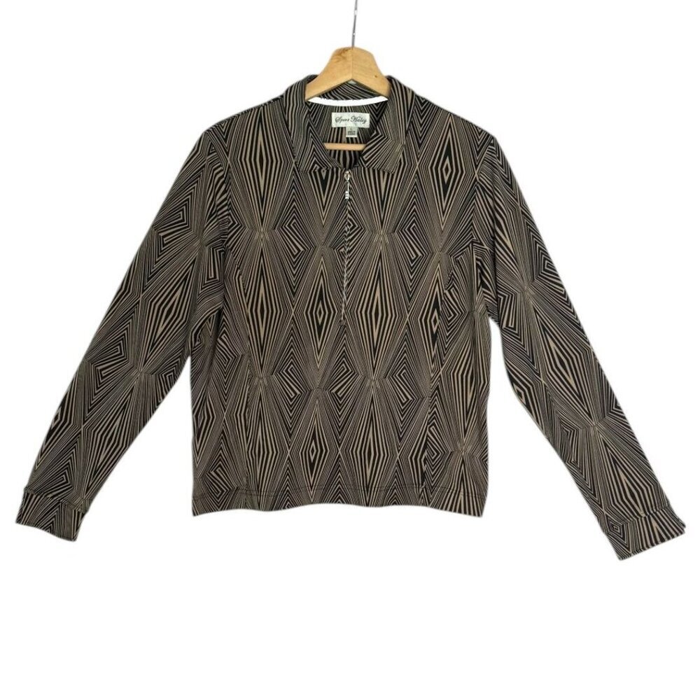 Sport Haley Black Tan Sun Protection Zip Collar Polo Long Sleeve Golf Shirt